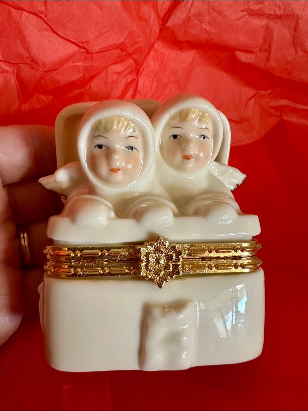 VTG Formalities by Baum Bros. Porcelain Trinket Box - Twin Angels